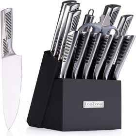 Kitchen Knife Set; LapEasy 15 Piece Knife Sets with Block Chef Knife Stainless Steel Hollow Handle Cutlery with Manual Sharpener(shipment from FBA)