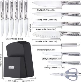 Kitchen Knife Set. LapEasy 15 Piece Knife Sets With Block Chef Knife Stainless Steel Hollow Handle Cutlery With Manual Sharpener