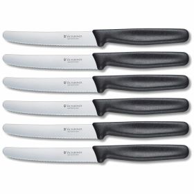 6 Piece Victorinox Swiss Army Cutlery Classic 4.5" Round Tip with Serrated Blade Steak Knife Set
