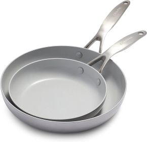 Three-Ply Stainless Steel Healthy Ceramic Nonstick Pan Set of 2 8" & 10" Frying Pan Frying Pan Set - silver - Stainless steel