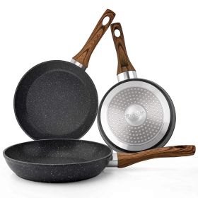 Frying Pan Set 3-Piece Nonstick Saucepan Woks Cookware Set,Heat-Resistant Ergonomic Wood Effect Bakelite Handle Design,PFOA Free.(7/8/9.5 inch)