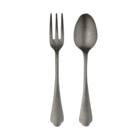 Serving Set (Fork And Spoon) Dolce Vita Pewter Oro Nero Flatware Set