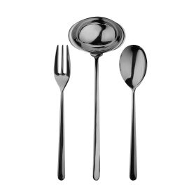 3 Pcs Serving Set (Fork Spoon And Ladle) Linea Oro Nero