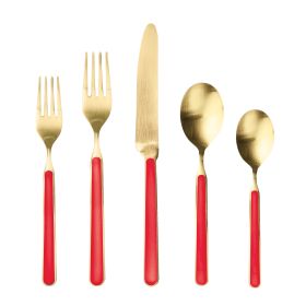 5 Piece Place Setting Fantasia Ice Oro Red Flatware Set