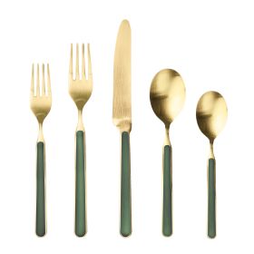 5 Piece Place Setting Fantasia Ice Oro Forrest Green Flatware Set