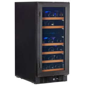 32 Bottle Black Stainless Under Counter Wine Cooler, Dual Zone