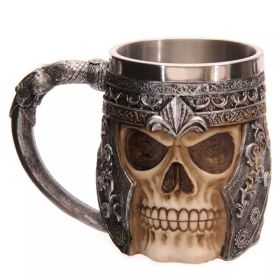 1pc Skull Knight Mug; Stainless Steel Viking Skull Mug; Creative Skeleton Beer Mug; Metal Skull Coffee Mug; Funny Gift; Home Kitchen Supplies