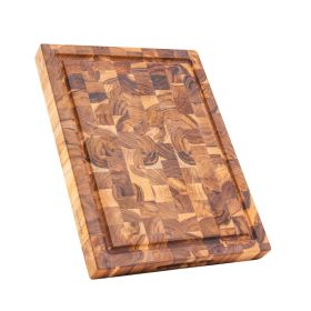 End Grain Teak Cutting Board Reversible Chopping Serving Board Multipurpose Food Safe Thick Board; Medium Size 18x14x1.5 inches (1PCS) - as Pic