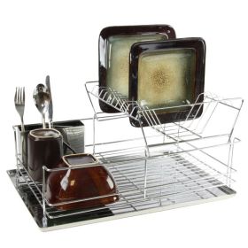 Multiful Functions Houseware Kitchen Storage Stainless Iron Shelf Dish Rack - Silver - 15.5 In