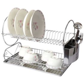 Multiful Functions Houseware Kitchen Storage Stainless Iron Shelf Dish Rack - Silver - 17.5 In