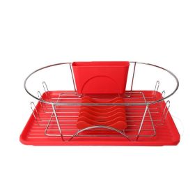 Multiful Functions Houseware Kitchen Storage Stainless Iron Shelf Dish Rack - Red - 17 In