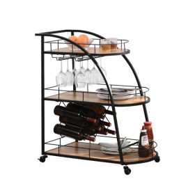 Black Industrial Mobile Bar Cart Serving Wine Cart with Wheels; 3-tier Metal Frame Elegant Wine Rack for Kitchen; Party; Dining Room and Living Room