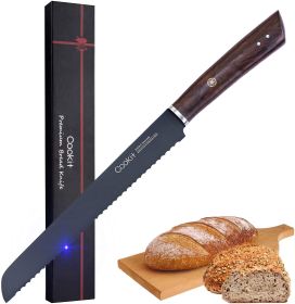 Bread Knife 9 Inch Serrated Non Stick Coating Stainless Steel with Upscale Monzo Wood Handle Bread Knife Birthday Bread Cake Knife with Gift Box