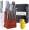 Kitchen Knife Set;  15 Piece Knife Sets with Block Chef Knife Stainless Steel Hollow Handle Cutlery with Manual Sharpener