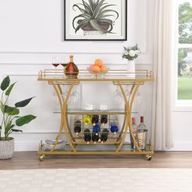 Golden Bar& Serving Cart with Wine Rack&Glass Holder for Home with Wheels 3-tier Storage Shelves