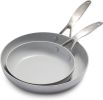 Three-Ply Stainless Steel Healthy Ceramic Nonstick Pan Set of 2 8" & 10" Frying Pan Frying Pan Set - silver - Stainless steel