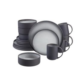 16-Piece Charcoal and Dark Gray Contrasting Stoneware Dinnerware Set (Serves 4)