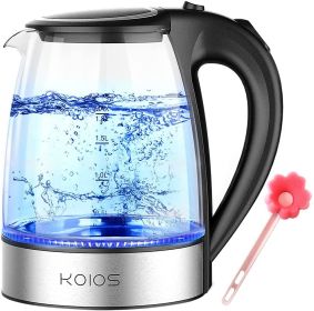 KOIOS Electric Kettle-1500W-Fast Boil with LED Light-1.8L Glass Tea Kettle-Auto Shut-Off-Cordless -Boil-Dry Protection-Stainless Steel Inner Lip