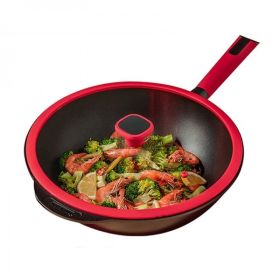 Amercook China Red Wok Non-Stick Wok with Lid A32RD Healthy Non-Stick Light Oil and Less Smoke 32cm