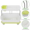 2-Tier Dish Drying Rack Cutlery Drainer Holder Kitchen Organizer Storage Shelf - Green & White