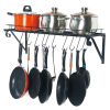 Wall Hanging Pot Rack Mounted Storage Shelf with S Hooks for Pans, Utensils, Books, Plant Black