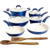 Kenmore Arlington 12 Piece Aluminum Ceramic Coated Nonstick Cookware Set in Metallic Blue