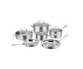 Tri-Tier 10-Piece Stainless Steel Cookware Set with Glass Lids - White - Stainless steel