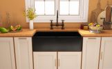 33 Inch Fireclay Farmhouse Kitchen Sink Black Single Bowl Apron Front Kitchen Sink, Bottom Grid and Kitchen Sink Drain Included