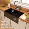 33 Inch Fireclay Farmhouse Kitchen Sink Black Single Bowl Apron Front Kitchen Sink, Bottom Grid and Kitchen Sink Drain Included