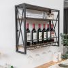 Industrial Wall-Mounted Wine Rack with Holder