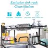 Over The Sink Dish Drying Rack Stainless Steel Kitchen Supplies Storage Shelf Multifunctional Tableware Drainer Organizer - KM3478-Black