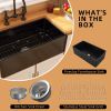 33 Inch Fireclay Farmhouse Kitchen Sink Black Single Bowl Apron Front Kitchen Sink, Bottom Grid and Kitchen Sink Drain Included