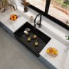 Matt Black Fireclay Farmhouse Kitchen Sink 33 inch Single Bowl Apron Sink with Bottom Grid in & Drain ;  Black Color