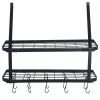 Shelf Pot Rack Wall Mounted Pan Hanging Racks 2 Tire Black