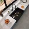 Matt Black Fireclay Farmhouse Kitchen Sink 33 inch Single Bowl Apron Sink with Bottom Grid in & Drain ;  Black Color