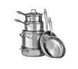 Tri-Tier 10-Piece Stainless Steel Cookware Set with Glass Lids - White - Stainless steel