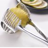1pc Tomato Lemon Slicer Holder, Round Fruits Onion Shredder Cutter Guide Tongs With Handle, Stainless Steel Kitchen Cutting Potato Lime Food Stand