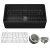 33 Inch Fireclay Farmhouse Kitchen Sink Black Single Bowl Apron Front Kitchen Sink, Bottom Grid and Kitchen Sink Drain Included