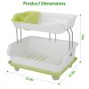 2-Tier Dish Drying Rack Cutlery Drainer Holder Kitchen Organizer Storage Shelf - Green & White