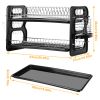 2 Tier Dish Drying Rack Drainboard Set Anti-Rust Dish Drainer Shelf Tableware Holder Cup Holder For Kitchen Counter Storage - Black