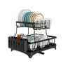 Dish Drying Rack for Kitchen Counter;  2 Tier with Drain Set Cup Holder Utensil Holder Stainless Steel Black