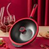 Amercook China Red Wok Non-Stick Wok with Lid A32RD Healthy Non-Stick Light Oil and Less Smoke 32cm
