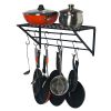 Kitchen Wall Mounted Pot Rack Storage Shelf with 3 Tier Hanging Rails 10 Hooks