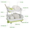 2-Tier Dish Drying Rack Cutlery Drainer Holder Kitchen Organizer Storage Shelf - Green & White
