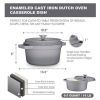 Grey Enameled Cast Iron Dutch Oven Casserole Dish 65 Quart Large Loop