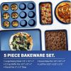Blue 15-Piece Aluminum Ultra Durable Nonstick Diamond Embellished Cookware and Bakeware Set